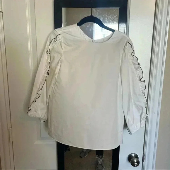 Tibi Ruffle Trim Long Sleeve Blouse - Picture 2 of 5